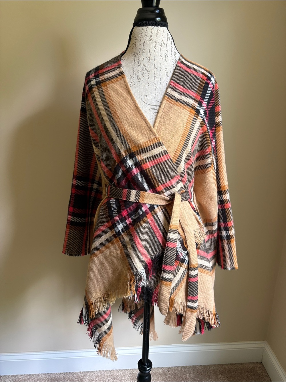 Womens Plaid Wrap Sweater Coatigan with Belt